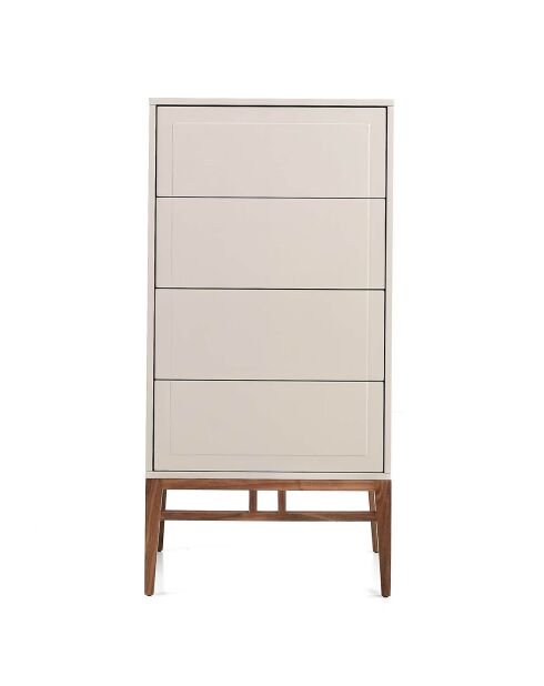 Chiffonnier laqué 4 tiroirs gris/noyer - 60x45x120 cm