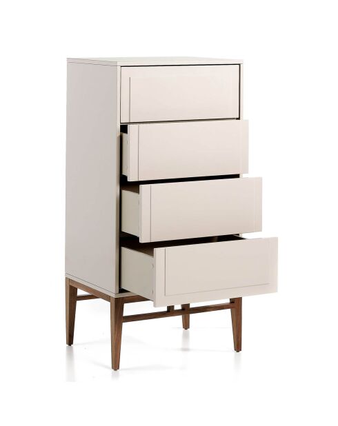 Chiffonnier laqué 4 tiroirs gris/noyer - 60x45x120 cm