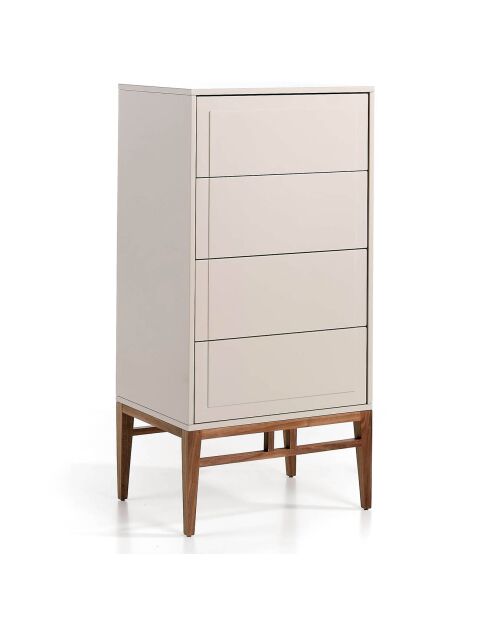 Chiffonnier laqué 4 tiroirs gris/noyer - 60x45x120 cm