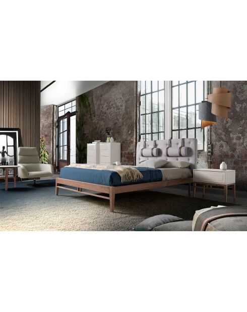 Chiffonnier laqué 4 tiroirs gris/noyer - 60x45x120 cm