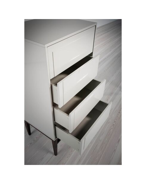 Chiffonnier laqué 4 tiroirs gris/noyer - 60x45x120 cm