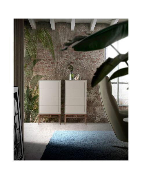 Chiffonnier laqué 4 tiroirs gris/noyer - 60x45x120 cm