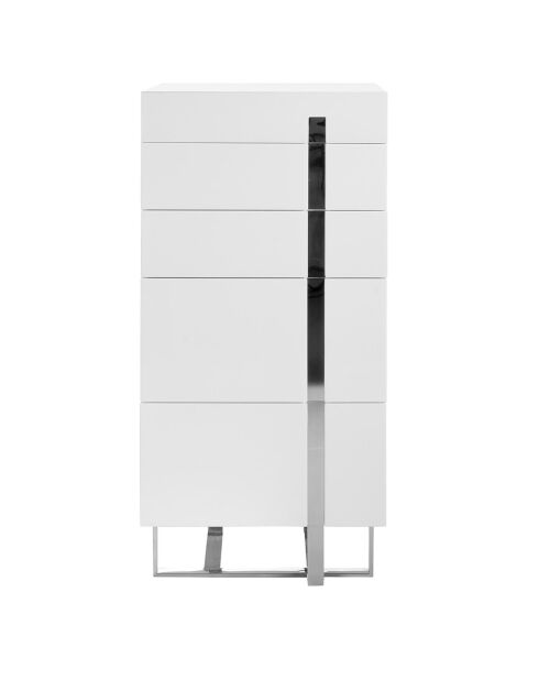 Chiffonnier laqué 5 tiroirs blanc/argenté - 60x45x120 cm