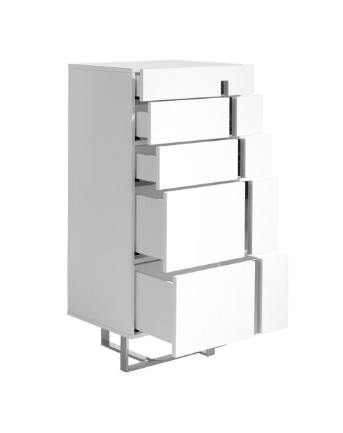 Chiffonnier laqué 5 tiroirs blanc/argenté - 60x45x120 cm