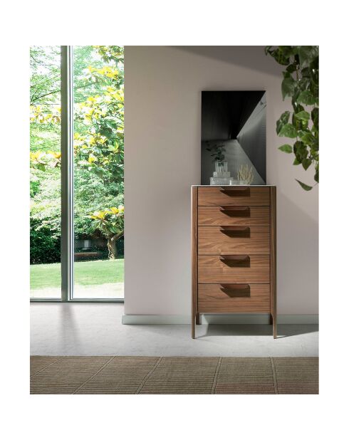 Chiffonnier avec plateau effet marbre noyer/blanc/gris/cuivre - 60x45x107 cm