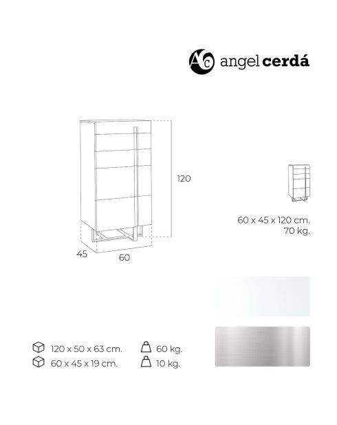 Chiffonnier laqué 5 tiroirs blanc/argenté - 60x45x120 cm
