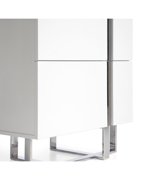 Chiffonnier laqué 5 tiroirs blanc/argenté - 60x45x120 cm