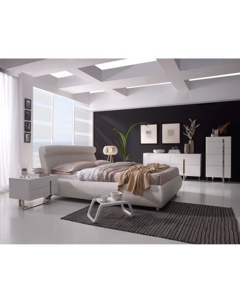 Chiffonnier laqué 5 tiroirs blanc/argenté - 60x45x120 cm