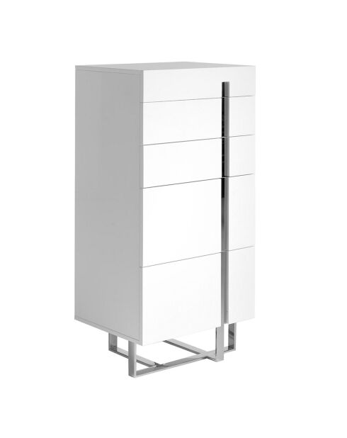 Chiffonnier laqué 5 tiroirs blanc/argenté - 60x45x120 cm
