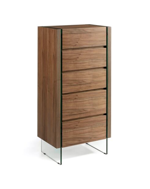 Chiffonnier avec côté en verre trempé noyer/transparent - 58x39x119 cm