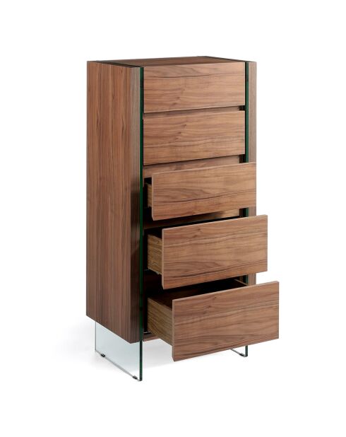 Chiffonnier avec côté en verre trempé noyer/transparent - 58x39x119 cm