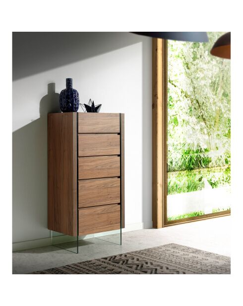 Chiffonnier avec côté en verre trempé noyer/transparent - 58x39x119 cm