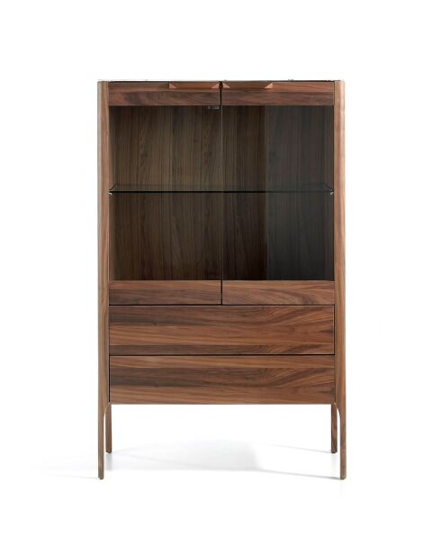 Vitrine avec plateau effet marbre noir/noyer - 99x40x161 cm