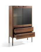Vitrine avec plateau effet marbre noir/noyer - 99x40x161 cm