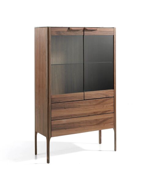 Vitrine avec plateau effet marbre noir/noyer - 99x40x161 cm