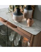 Vitrine avec plateau effet marbre noir/noyer - 99x40x161 cm