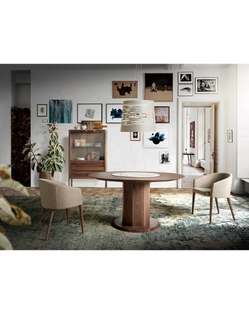 Vitrine avec plateau effet marbre noir/noyer - 99x40x161 cm