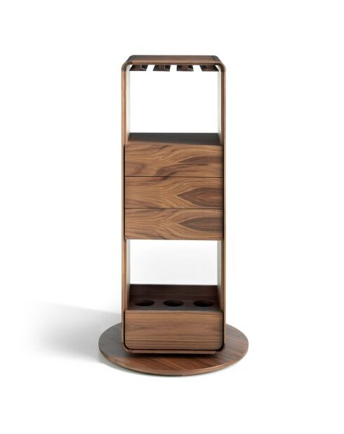 Meuble bar pivotant avec 3 tiroirs noyer - 43x40x128 cm