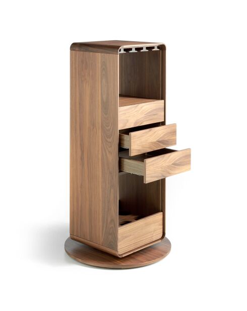 Meuble bar pivotant avec 3 tiroirs noyer - 43x40x128 cm