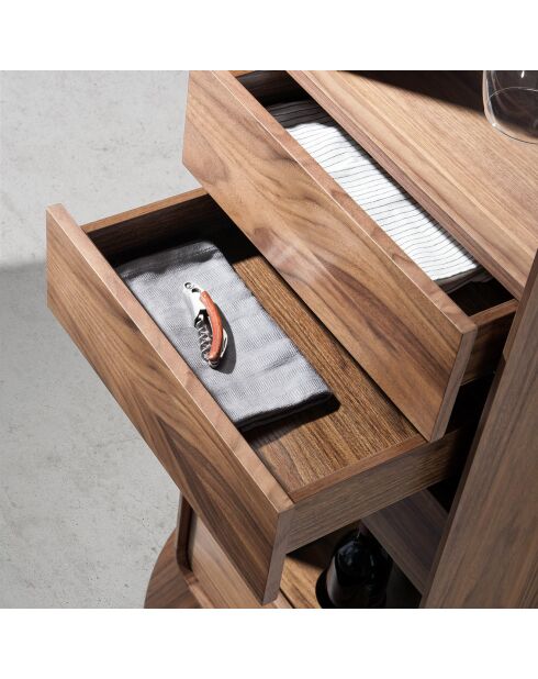 Meuble bar pivotant avec 3 tiroirs noyer - 43x40x128 cm