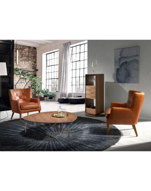 Meuble bar pivotant avec 3 tiroirs noyer - 43x40x128 cm