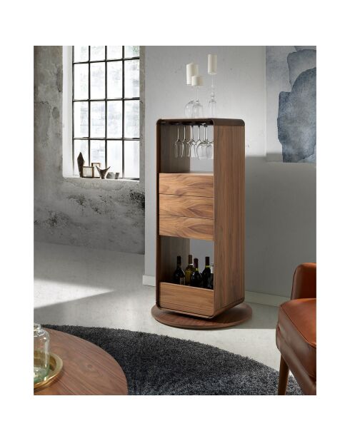 Meuble bar pivotant avec 3 tiroirs noyer - 43x40x128 cm