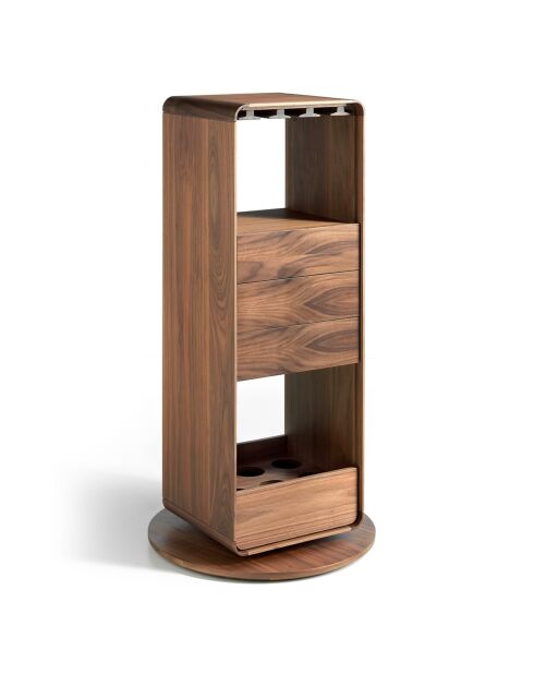 Meuble bar pivotant avec 3 tiroirs noyer - 43x40x128 cm