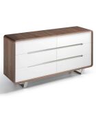 Commode 6 tiroirs laqué noyer/blanc/acier chromé - 150x70x49 cm