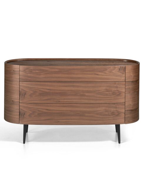 Commode ovale avec 3 tiroirs noyer noire - 135x48x75 cm