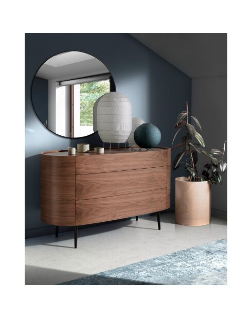 Commode ovale avec 3 tiroirs noyer noire - 135x48x75 cm