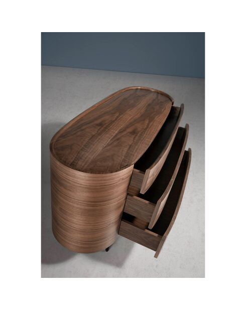 Commode ovale avec 3 tiroirs noyer noire - 135x48x75 cm