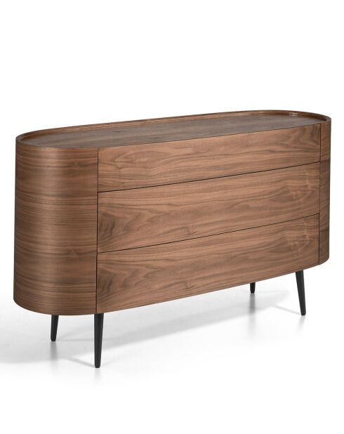 Commode ovale avec 3 tiroirs noyer noire - 135x48x75 cm