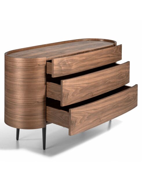 Commode ovale avec 3 tiroirs noyer noire - 135x48x75 cm
