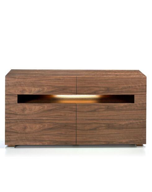 Commode 6 tiroirs avec éclairage led intérieur noyer - 140x43x71 cm