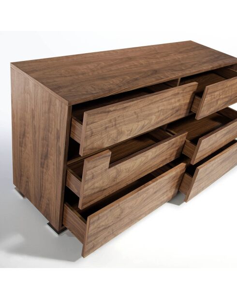 Commode 6 tiroirs avec éclairage led intérieur noyer - 140x43x71 cm