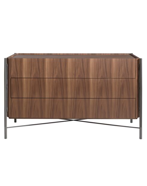 Commode 3 tiroirs gris foncé/noyer - 140x52x82 cm