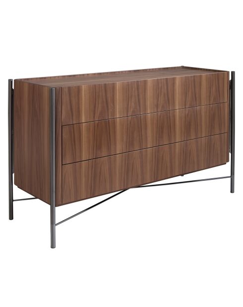 Commode 3 tiroirs gris foncé/noyer - 140x52x82 cm