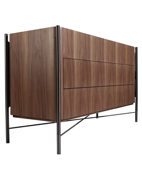 Commode 3 tiroirs gris foncé/noyer - 140x52x82 cm