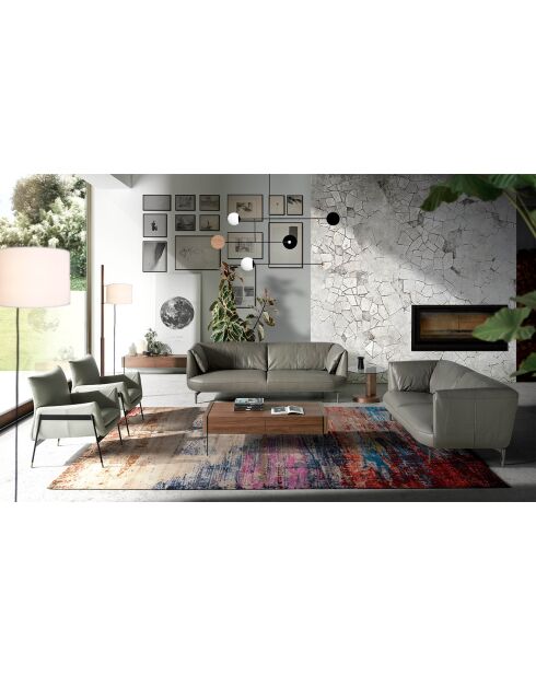 Canapé 2 places en cuir gris/argenté - 175x90x78 cm