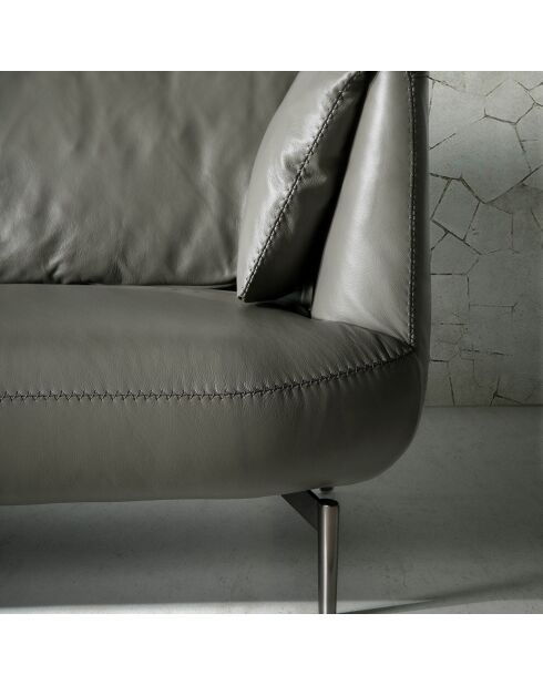Canapé 2 places en cuir gris/argenté - 175x90x78 cm