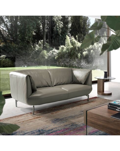 Canapé 2 places en cuir gris/argenté - 175x90x78 cm
