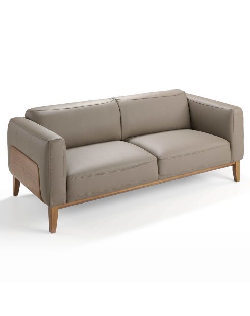3-Sitzer-Sofa aus Nerzleder/Nussbaumholz - 209x92x77 cm