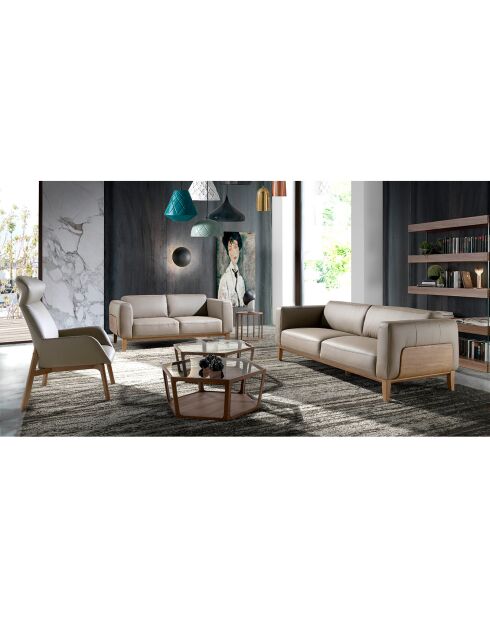 3-Sitzer-Sofa aus Nerzleder/Nussbaumholz - 209x92x77 cm