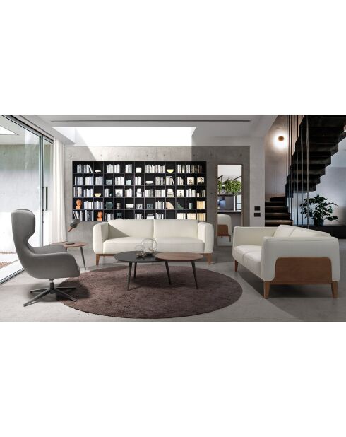 3-Sitzer-Sofa aus weißem Nussbaumleder - 209x92x77 cm
