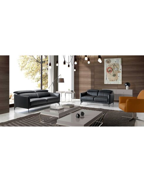Canapé 3 places en cuir noir/gris - 197x100x94 cm