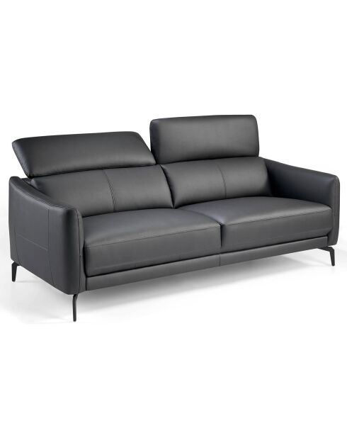 Zwart/grijze leren 3-zitsbank - 197x100x94 cm