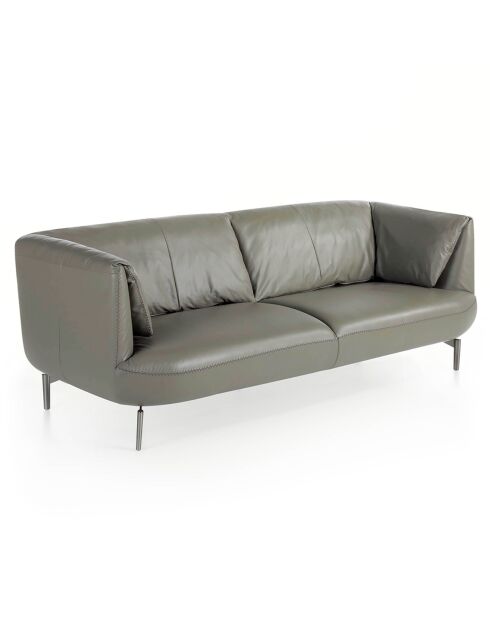 Canapé 3 places en cuir gris/argenté - 210x90x78 cm