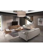 Canapé 2 places en cuir gris taupe/noir - 191x107x78 cm