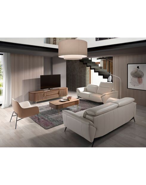 Canapé 2 places en cuir gris taupe/noir - 191x107x78 cm