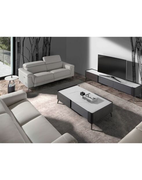 2-zits elektrische relaxbank in leer grijs/zwart - 170x103x99 cm